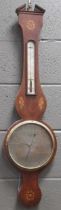 A 19th century mahogany shell inlaid banjo barometer with a vase and broken pediment top. 97cm High
