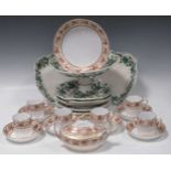 A Regency part tea service with printed fruit and vine pattern to include tea cups, saucers, milk
