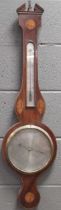 A19th century mahogany banjo shaped barometer, shell inlaid. Nottingham maker. Pagani. 97cms