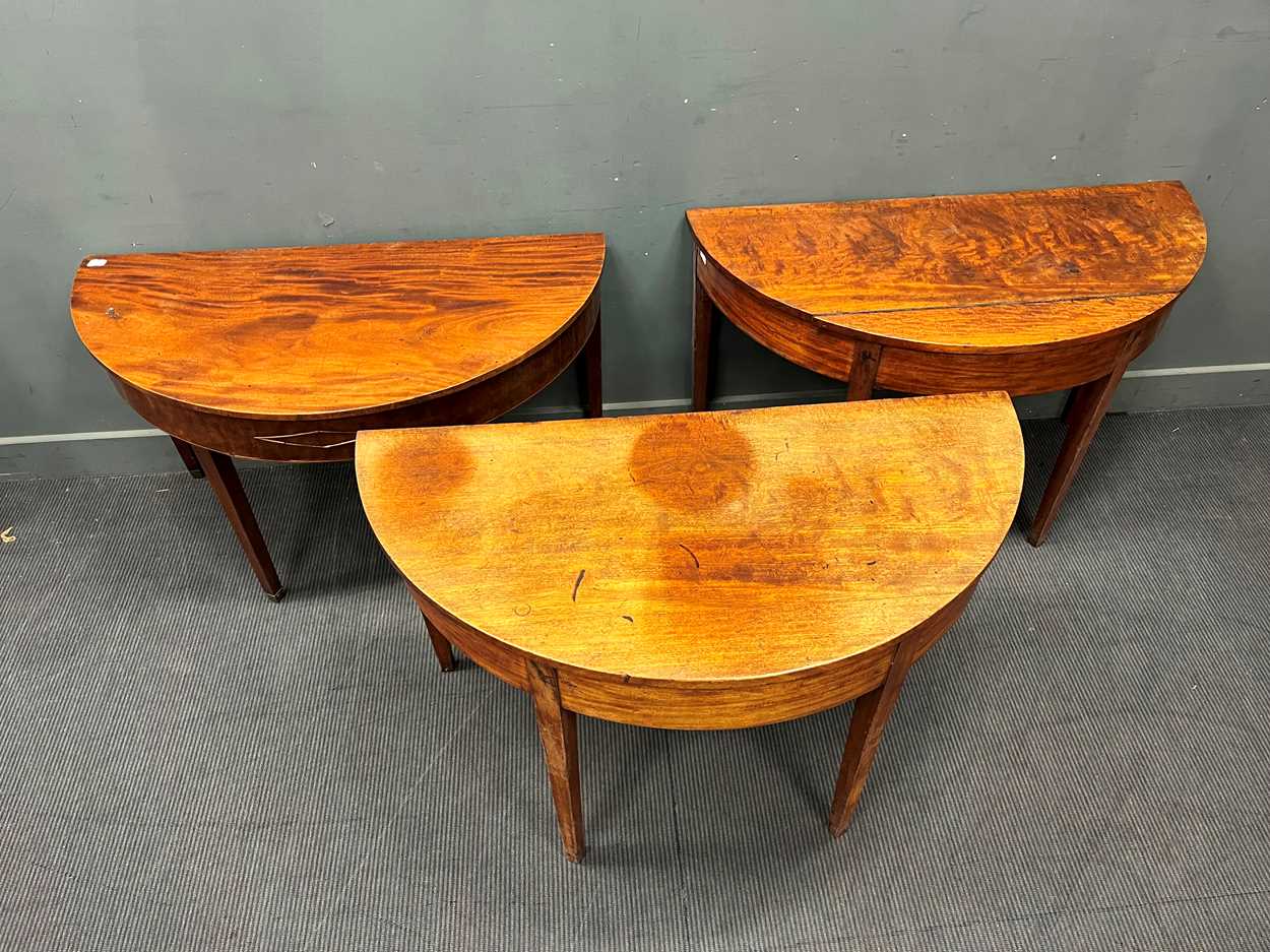 Three George III and later mahogany demi lune side tables (adapted) 75cm x 122cm x 59cm, 71cm x - Image 2 of 2