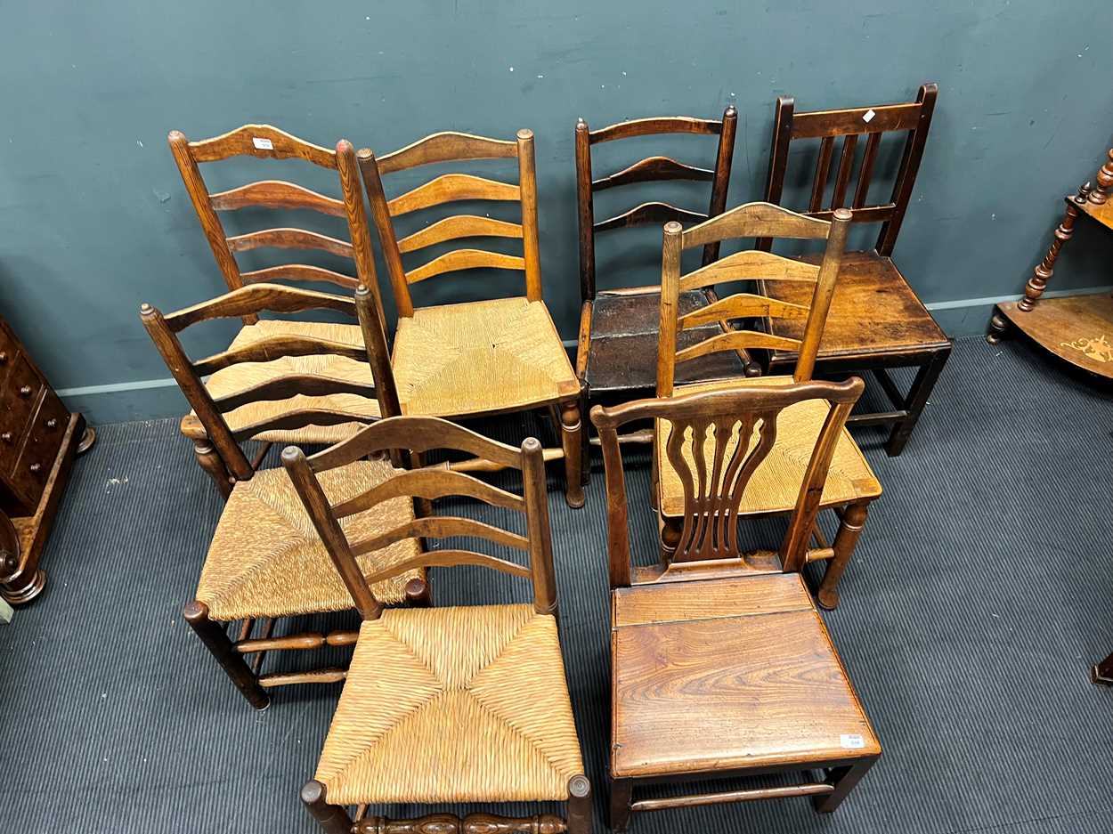 Eight 19th century ash or elm ladder back and other chairs (8) - Image 2 of 2
