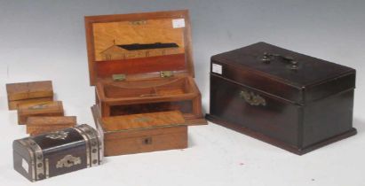 A Georgian mahogany caddy box (A/F), a pressed wood circular box the top inscribed 'Retour du