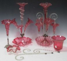 A Victorian four branch epergne with three hanging baskets on a scalloped base. Together with a