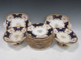 A Coalport Batwing pattern dessert service, comprising two, two-handled square dishes, two, two-