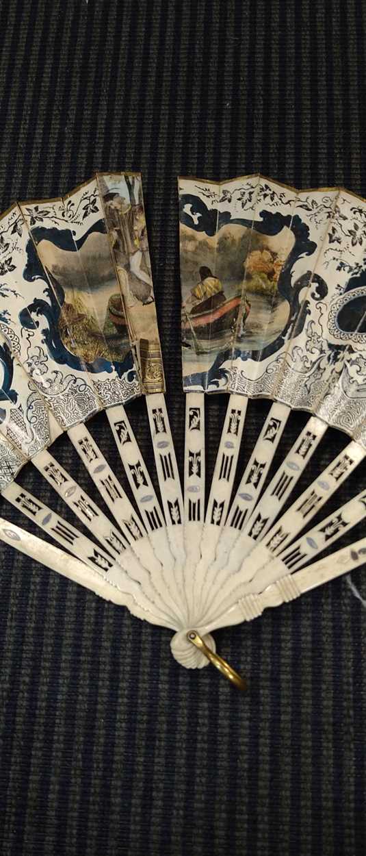 Seven fans to include a Venetian bone example inset with a mirror, one with feathers, three mother - Image 11 of 15