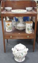 A 19th century washstand with single drawer, and later Portmerion accessories. The Portmerion