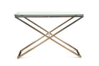 A glass top console table,