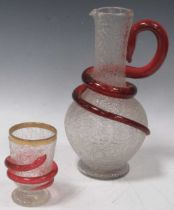 Crackleware snake wrapped jug and glass, possibly Richardson's of Stourbridge. 29cms high, glass