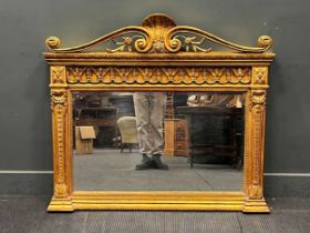 A modern neoclassical style gilt framed overmantel mirror. 108cm x 123cm