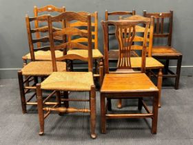 Eight 19th century ash or elm ladder back and other chairs (8)