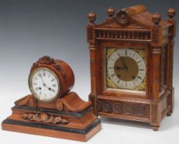 A walnut mantle clock 42 x 26 x 20cm and another 27 x 32 x 13cm (2)
