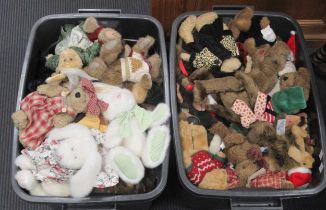 Two boxes of mainly Boyd's Collection bears and plush stuffed character animals, bears rabbits (