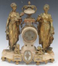 A gilt figural mantle clock, 46cm high