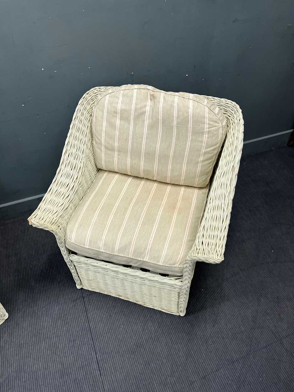 A pair of white painted wicker conservatory armchairs 89cm High x 84cms wide x 80cm deep (2) - Image 2 of 4