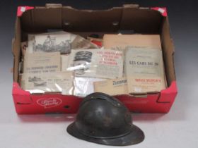 Box of military ephemera, First World War and Second World War, plus First World War French Army