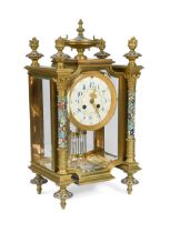 A French brass and enamelled mantel clock, late 19th century,