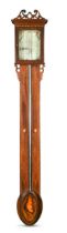 A mahogany and inlaid stick barometer, 19th century,