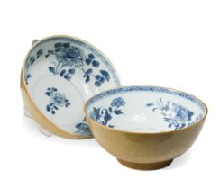 Two Chinese Nanking Cargo blue and white and cafe-au-lait bowls, circa 1750,