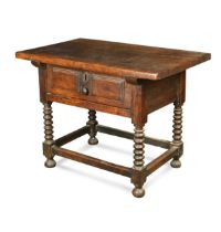 A Continental walnut side table, 18th century and later,