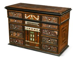 An Italian pewter and tortoise shell marquetry cabinet, 17th century,