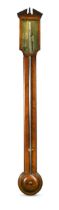 A mahogany and chequer strung stick barometer, early 19th century,