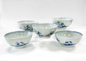 Eight Chinese blue and white porcelain Nanking Cargo bowls, circa 1750,