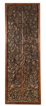 A walnut relief carved rectangular panel, circa 1900,