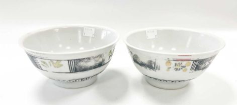 A pair of Chinese porcelain Diana Cargo enamelled deep bowls, circa 1816,