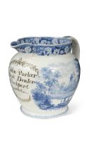 A large Staffordshire blue and white jug,