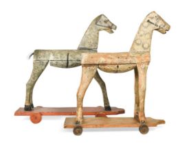 Two primitive painted model pull-along horses, late 19th/early 20th century,