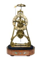 A brass skeleton clock, late 19th century,