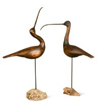 Alan Glasby (1945-2008), two carved wood shorebirds,