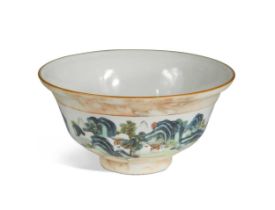 A Chinese faux bois/marble porcelain bowl,