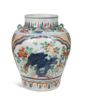 A Chinese Wucai porcelain wine jar, Transitional Period, 17th century,