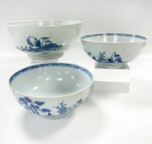 Three Chinese blue and white porcelain Nanking Cargo bowls, circa 1750,