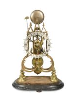 A brass skeleton clock, 19th century,