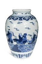 A Chinese blue and white porcelain ovoid vase, late Qing Dynasty, circa 1890,