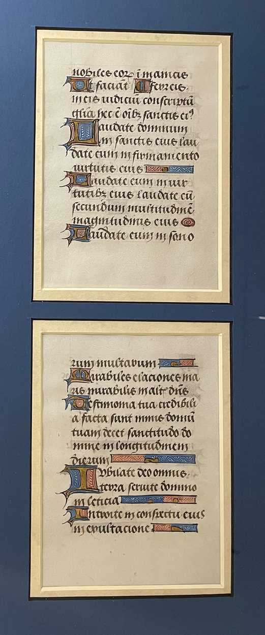 Two Medieval vellum leaves,