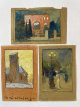 Three Edwardian hand painted postcards