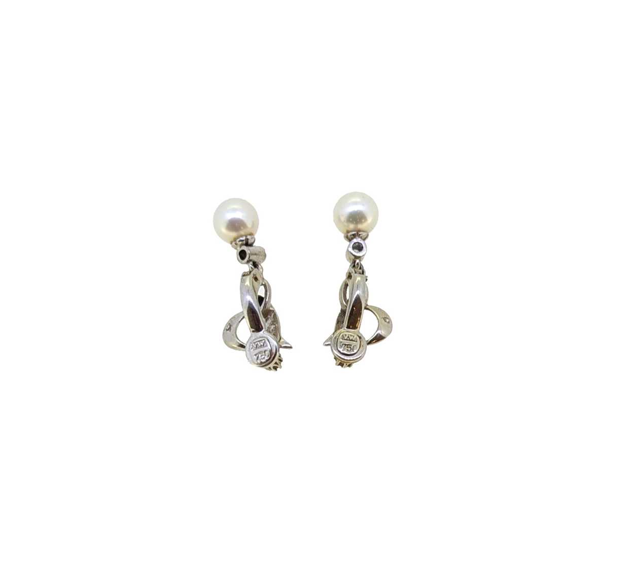 A pair of pearl and diamond ear pendants, - Image 2 of 2