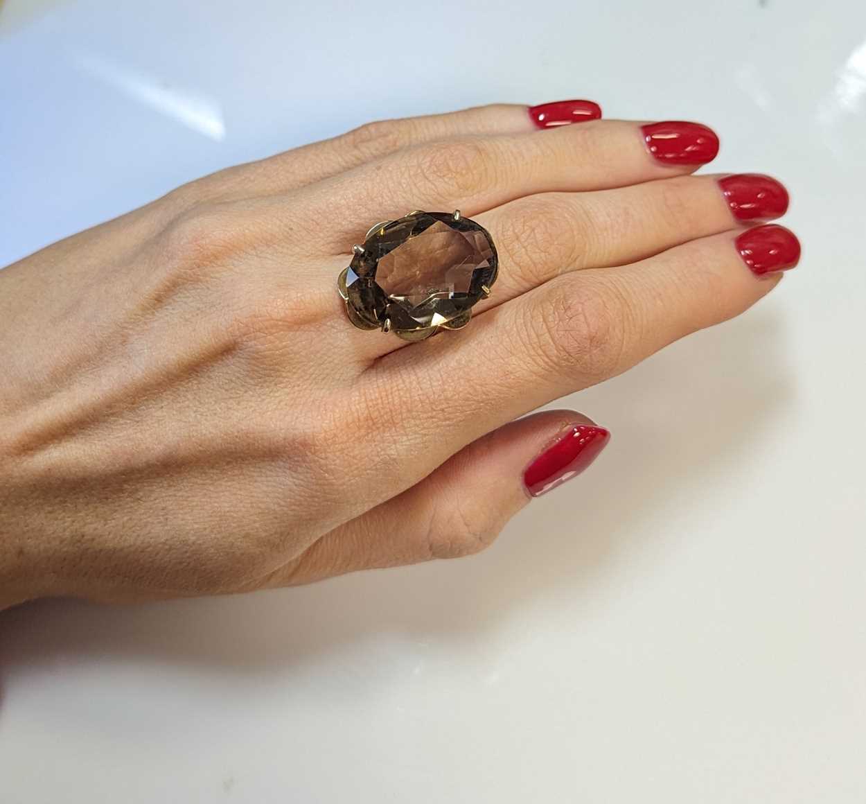 A late 20th century 9ct gold smoky quartz dress ring, - Image 4 of 4