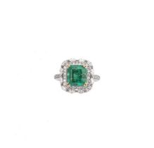 Fei Liu - An 18ct gold emerald and diamond ring,