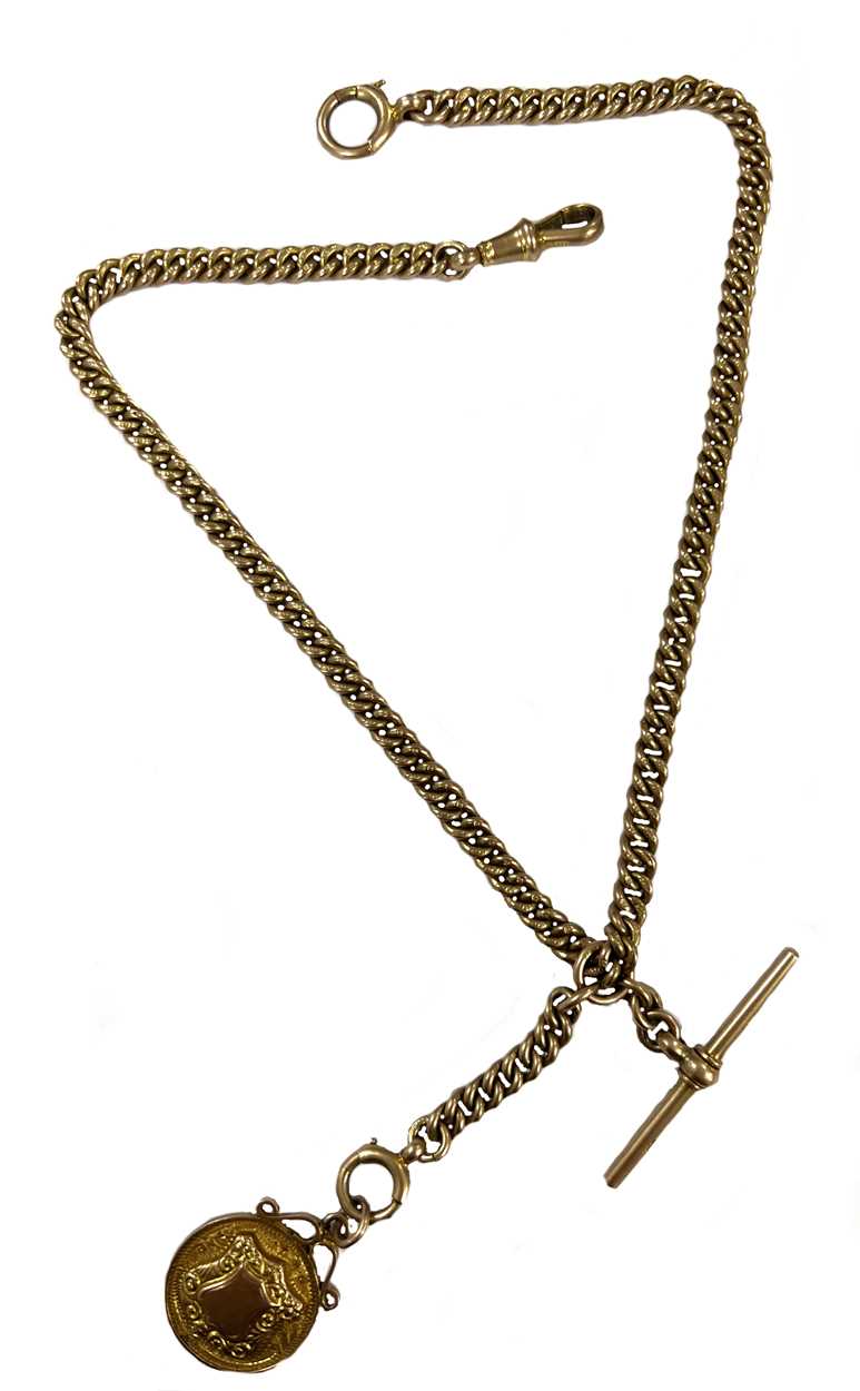 An early 20th century 9ct gold 'Albert' watch chain with attachment,