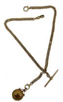 An early 20th century 9ct gold 'Albert' watch chain with attachment,