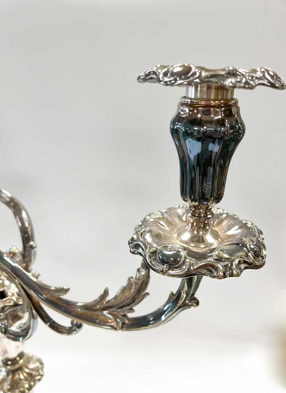 A pair of silver plated 3 light metamorphic candelabra, - Image 5 of 8