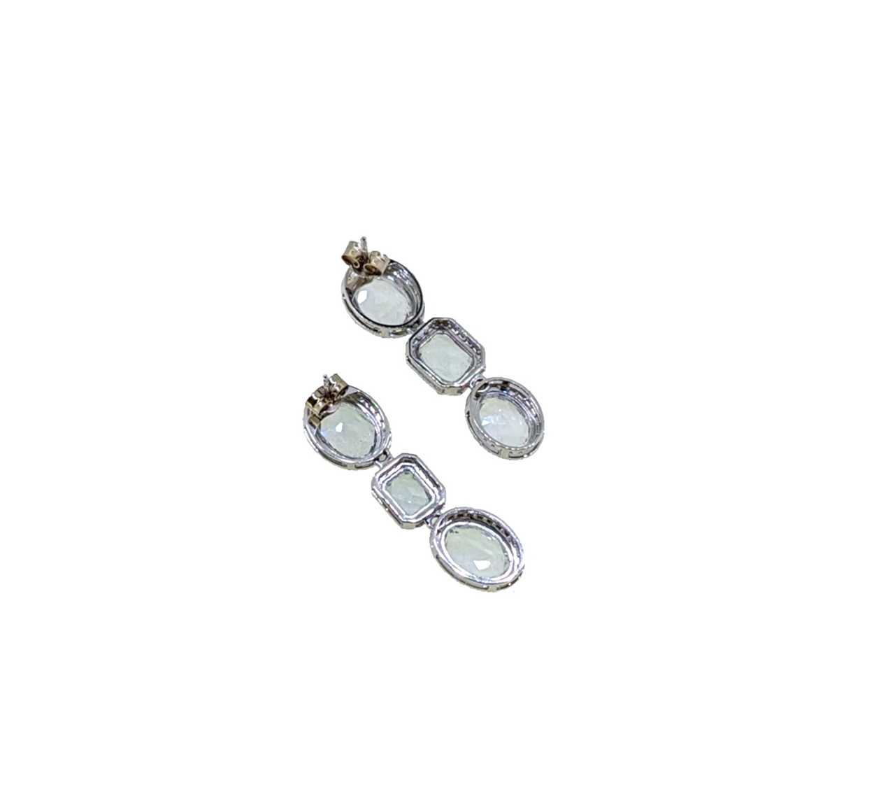 A pair of aquamarine and diamond ear pendants, - Image 2 of 2