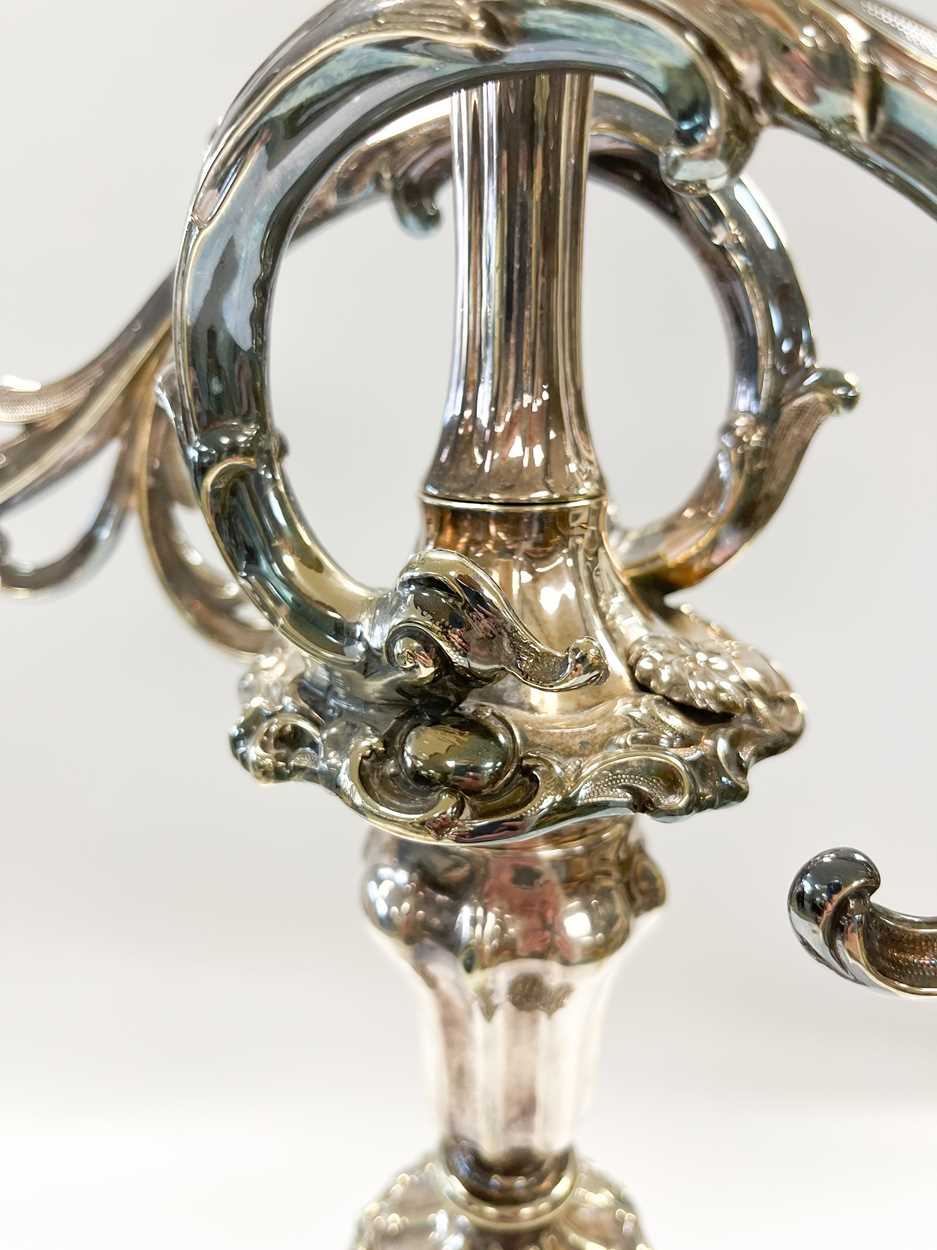 A pair of silver plated 3 light metamorphic candelabra, - Image 7 of 8