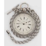 Cohen & Company, Manchester - A silver open faced chronograph pocket watch with later watch chain,