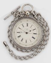 Cohen & Company, Manchester - A silver open faced chronograph pocket watch with later watch chain,