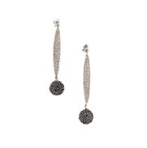 A pair of black and white diamond set ear pendants,